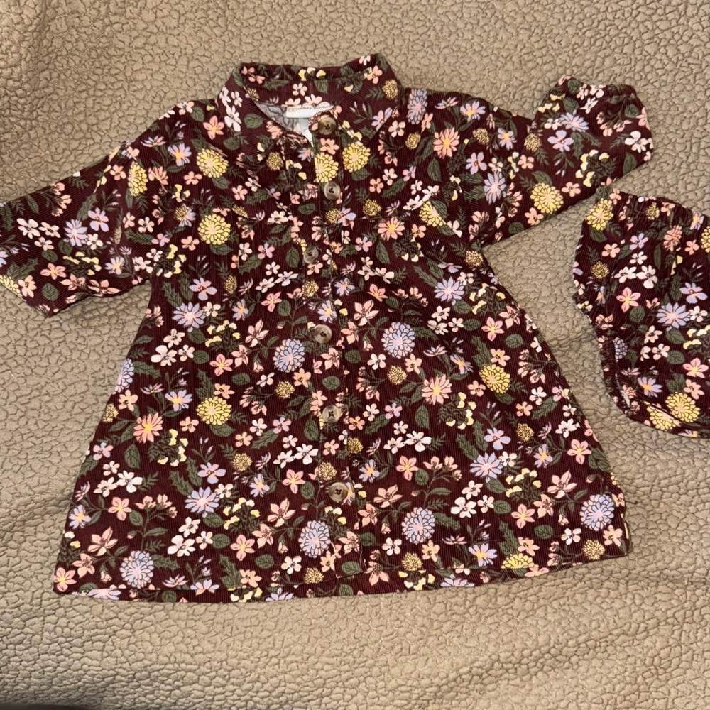 5/$20 Daisy Fuentes Baby Girls Floral corduroy Dress Fall colors-Brown and pink​